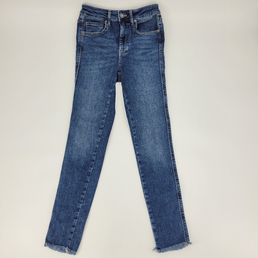 We The Free People Jeans Size 26 High Rise Skinny Stretch Frayed Hem Blue Denim